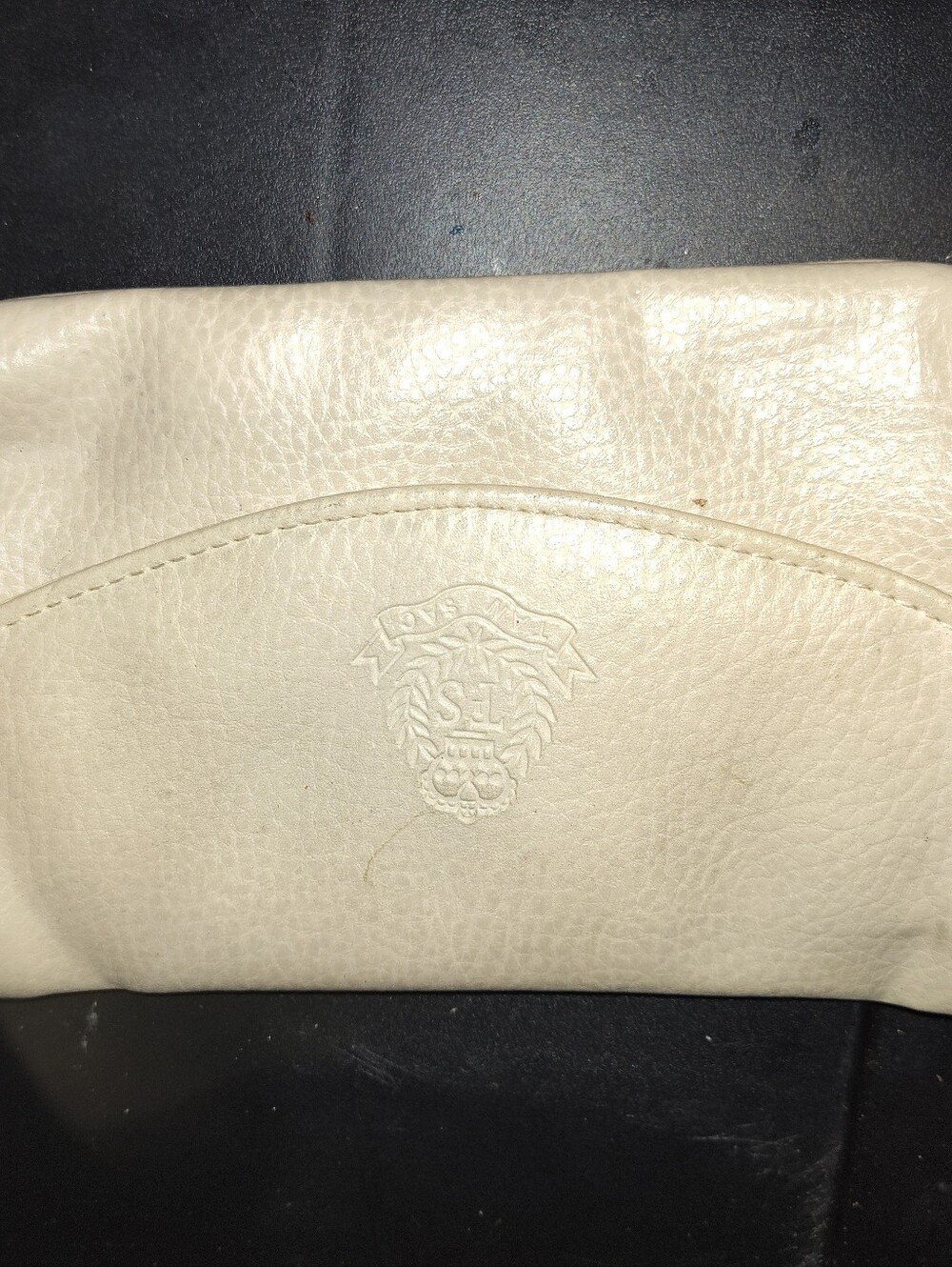 Cream Leather Women's Clutch with Embossed Crest